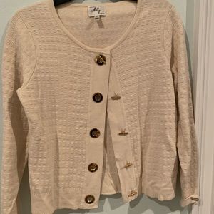 Milly Cream Cotton/Silk Cardigan w/ Gold Toggles